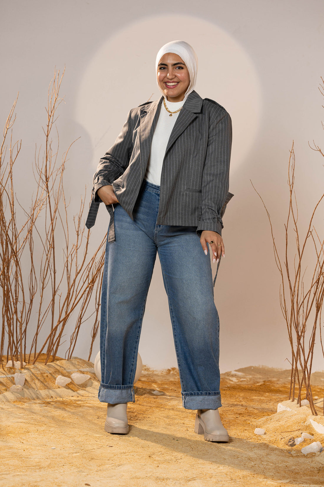 Tie-Cuff Cropped Blazer