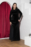 Velvet Drape Floor-Length Soirée Dress – Black