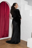 Velvet Drape Floor-Length Soirée Dress – Black
