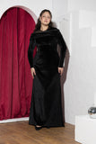Velvet Drape Floor-Length Soirée Dress – Black
