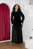 Velvet Drape Floor-Length Soirée Dress – Black