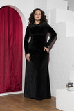 Velvet Drape Floor-Length Soirée Dress – Black