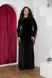 Velvet Drape Floor-Length Soirée Dress – Black