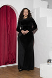 Velvet Drape Floor-Length Soirée Dress – Black