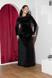Velvet Drape Floor-Length Soirée Dress – Black