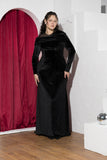 Velvet Drape Floor-Length Soirée Dress – Black