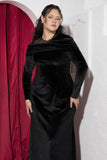 Velvet Drape Floor-Length Soirée Dress – Black