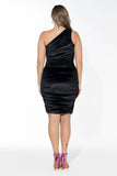 Velvet Ruched Dress - Black