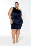 Velvet Ruched Dress - Navy Blue