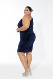 Velvet Ruched Dress - Navy Blue