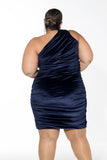 Velvet Ruched Dress - Navy Blue