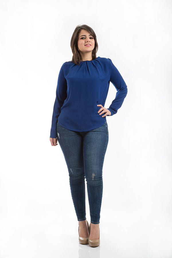 Box Pleat Blouse - Blue