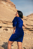 Velvet Sequin Puff Sleeve Dress - Blue