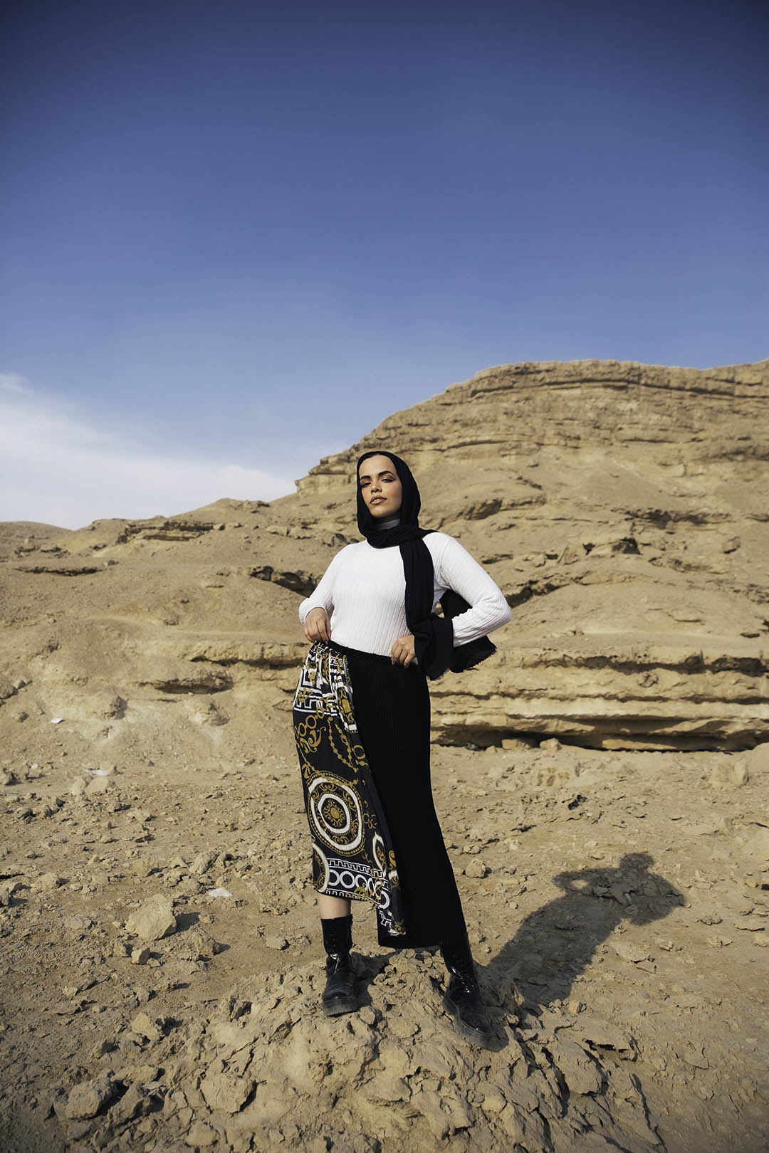 The chains chiffon pleated Skirt - Black