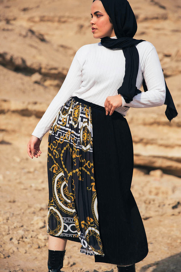 The chains chiffon pleated Skirt - Black
