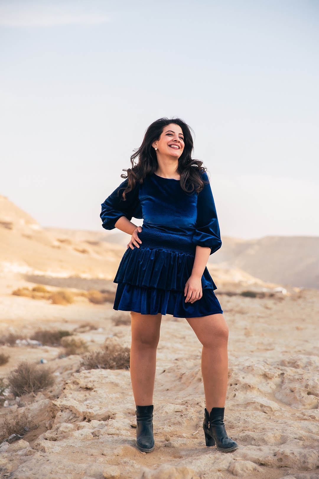 Disco 2 piece Velvet ruffled Dress - Navy Blue
