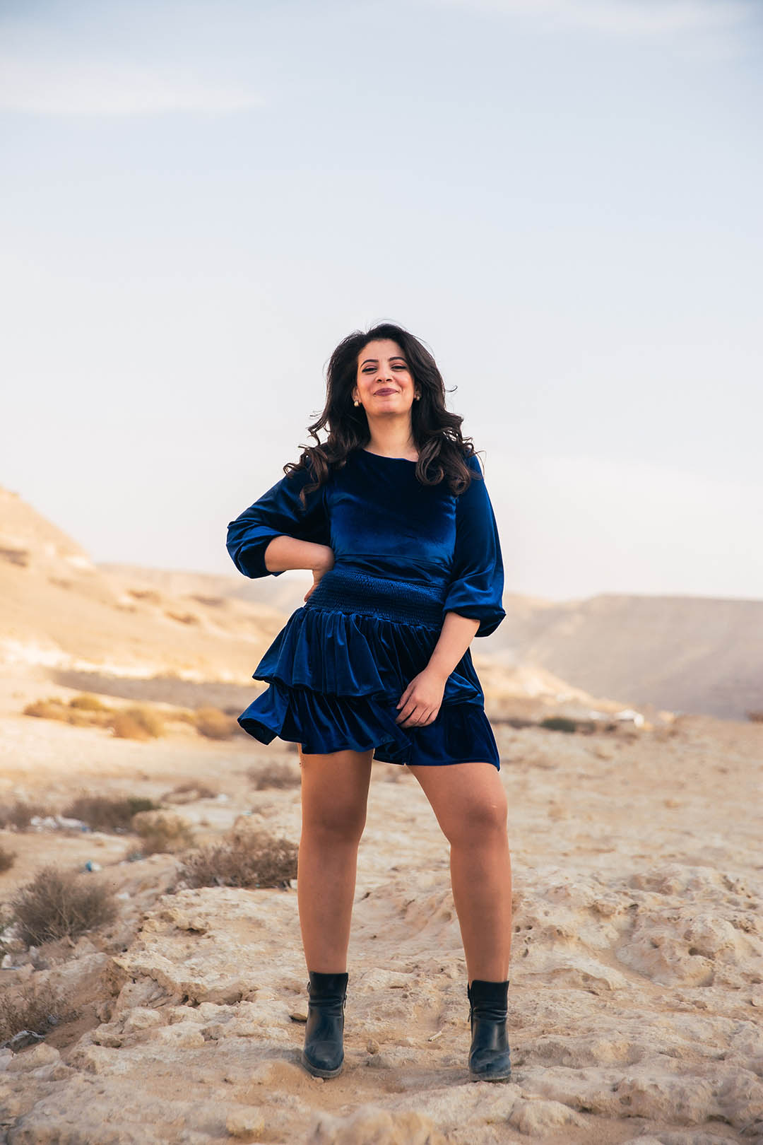 Disco 2 piece Velvet ruffled Dress - Navy Blue