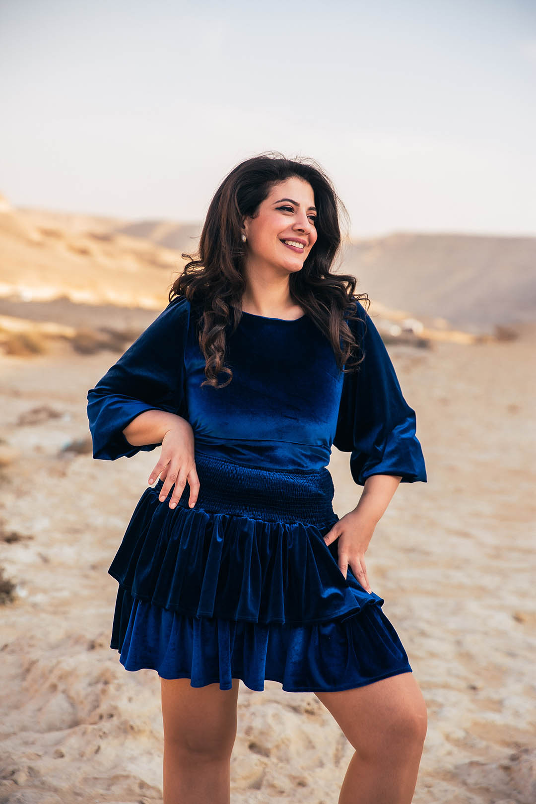 Disco 2 piece Velvet ruffled Dress - Navy Blue
