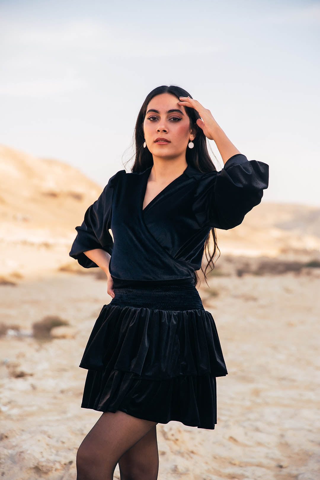 Disco 2 piece Velvet ruffled Dress - Black
