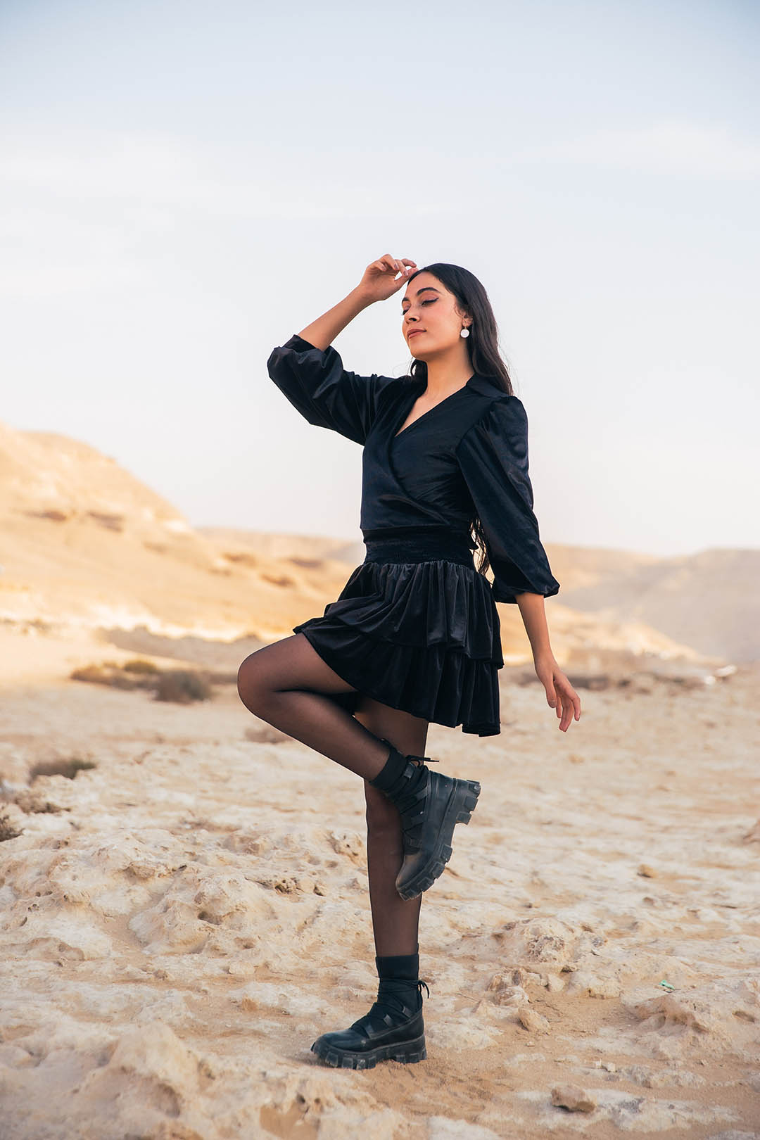 Disco 2 piece Velvet ruffled Dress - Black
