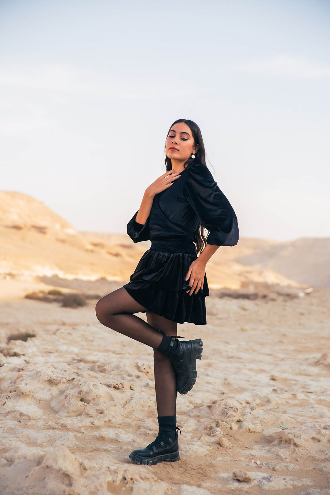 Disco 2 piece Velvet ruffled Dress - Black