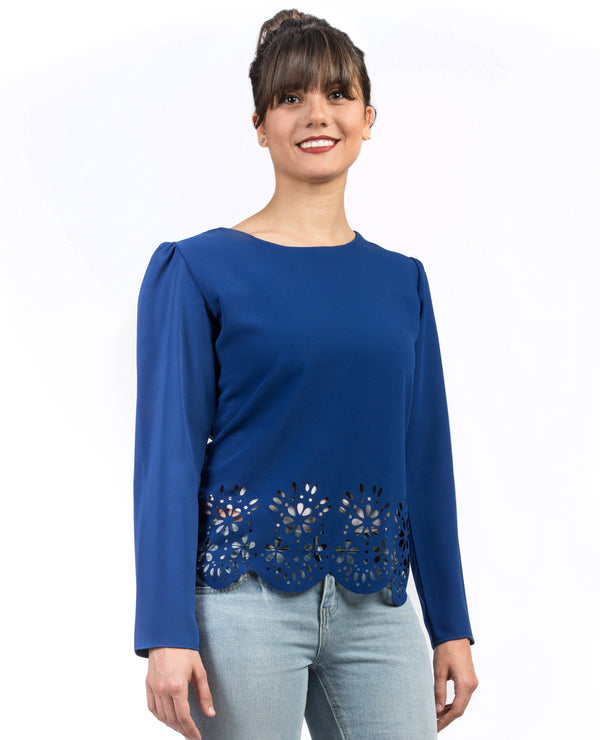 Laser Cut Blouse - Blue