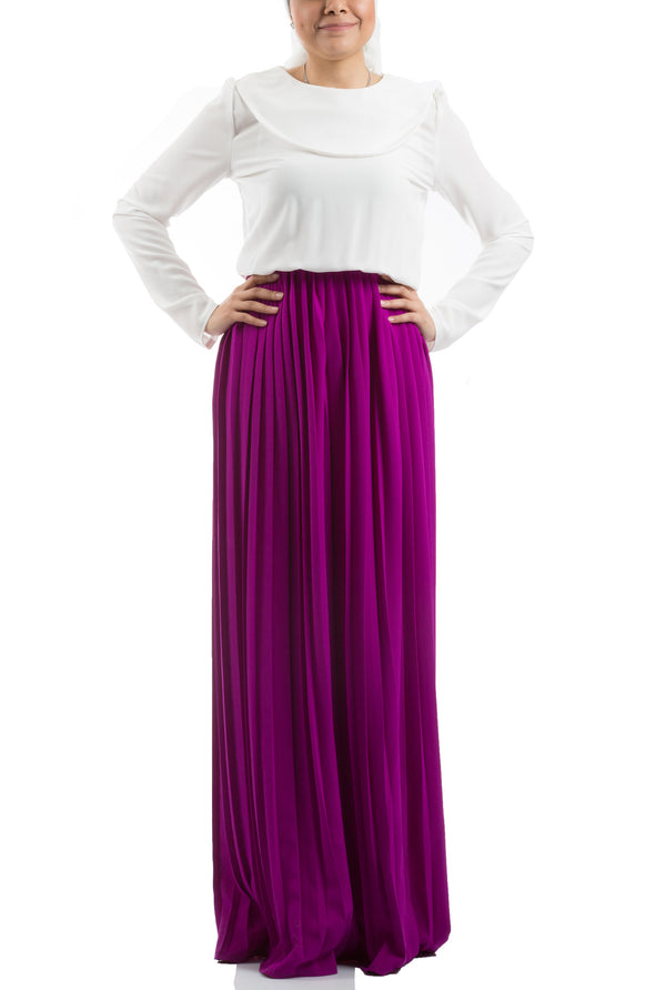 Accordion Pleated Dress - Purple & White