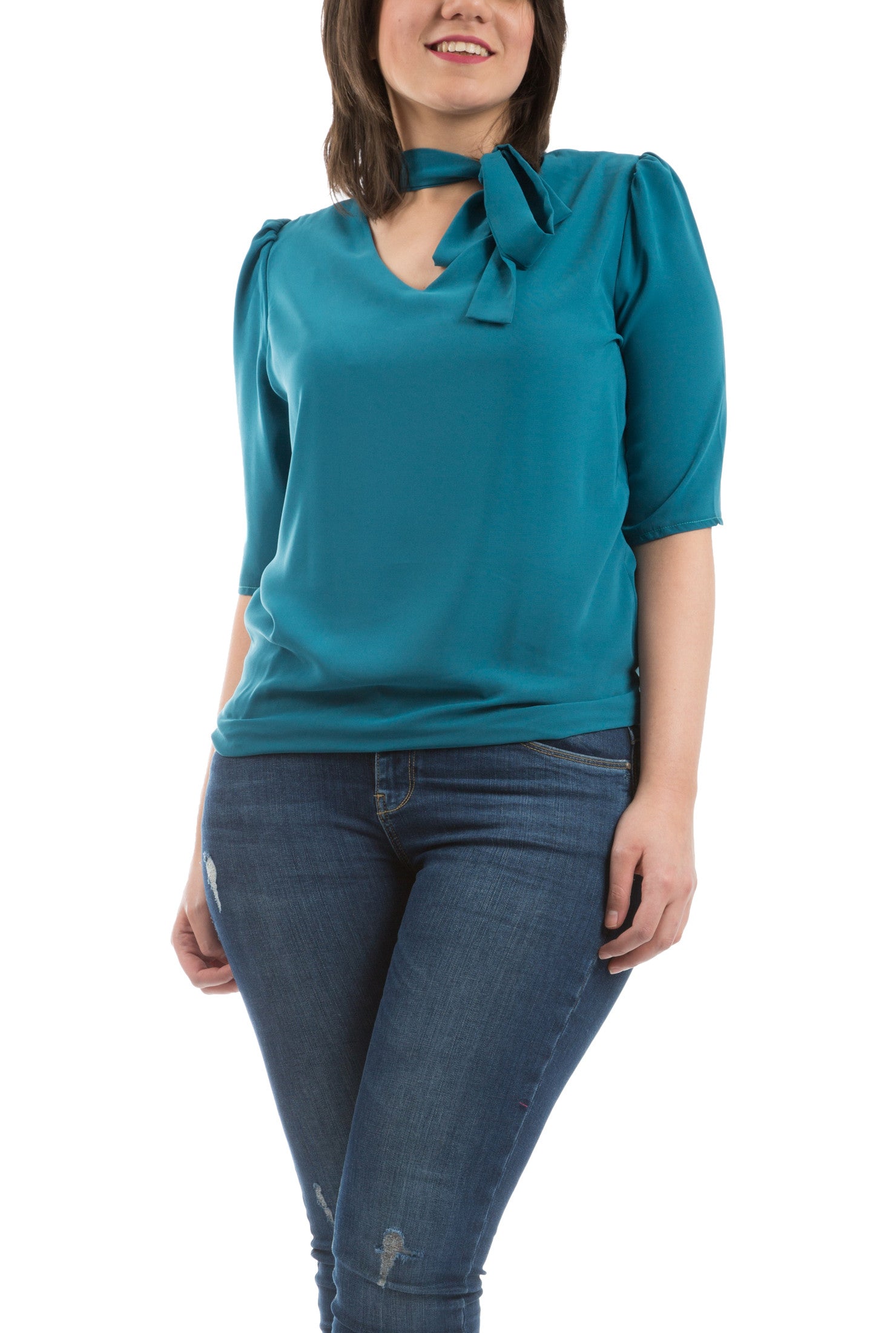 Necktie Blouse - Turquoise