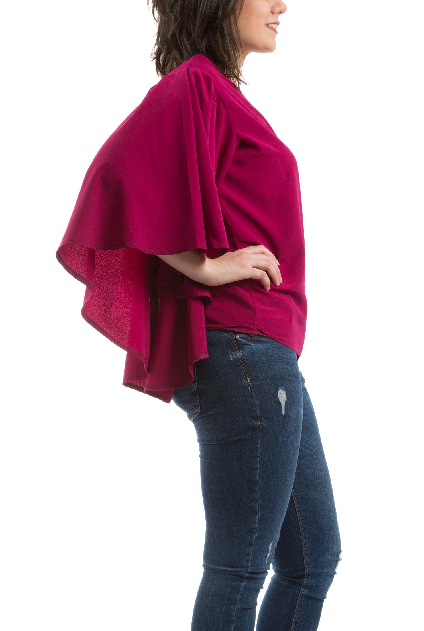 Butterfly Sleeves Blouse - Fuchsia