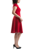 Flared Knee Length Dress - Red