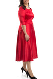 Flared Mid Calf Dress - Red