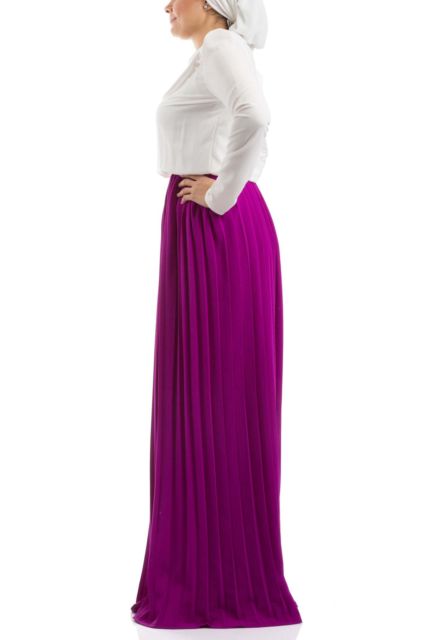 Accordion Pleated Dress - Purple & White