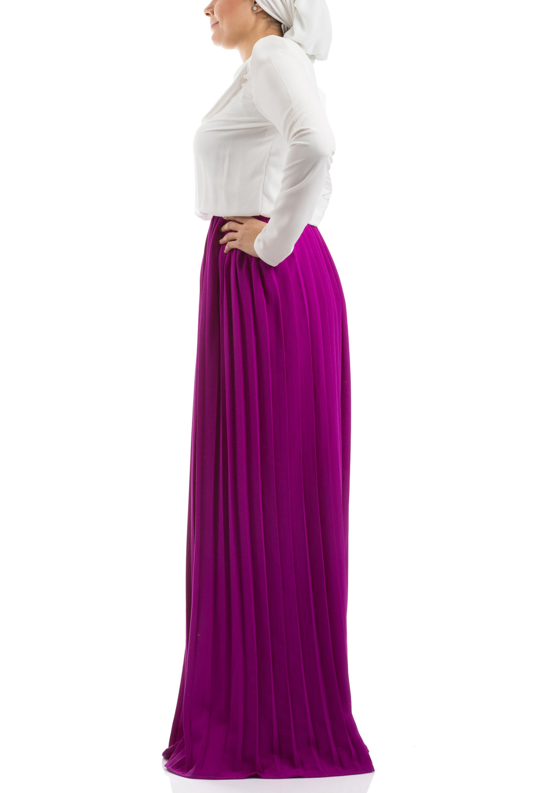 Accordion Pleated Dress - Purple & White