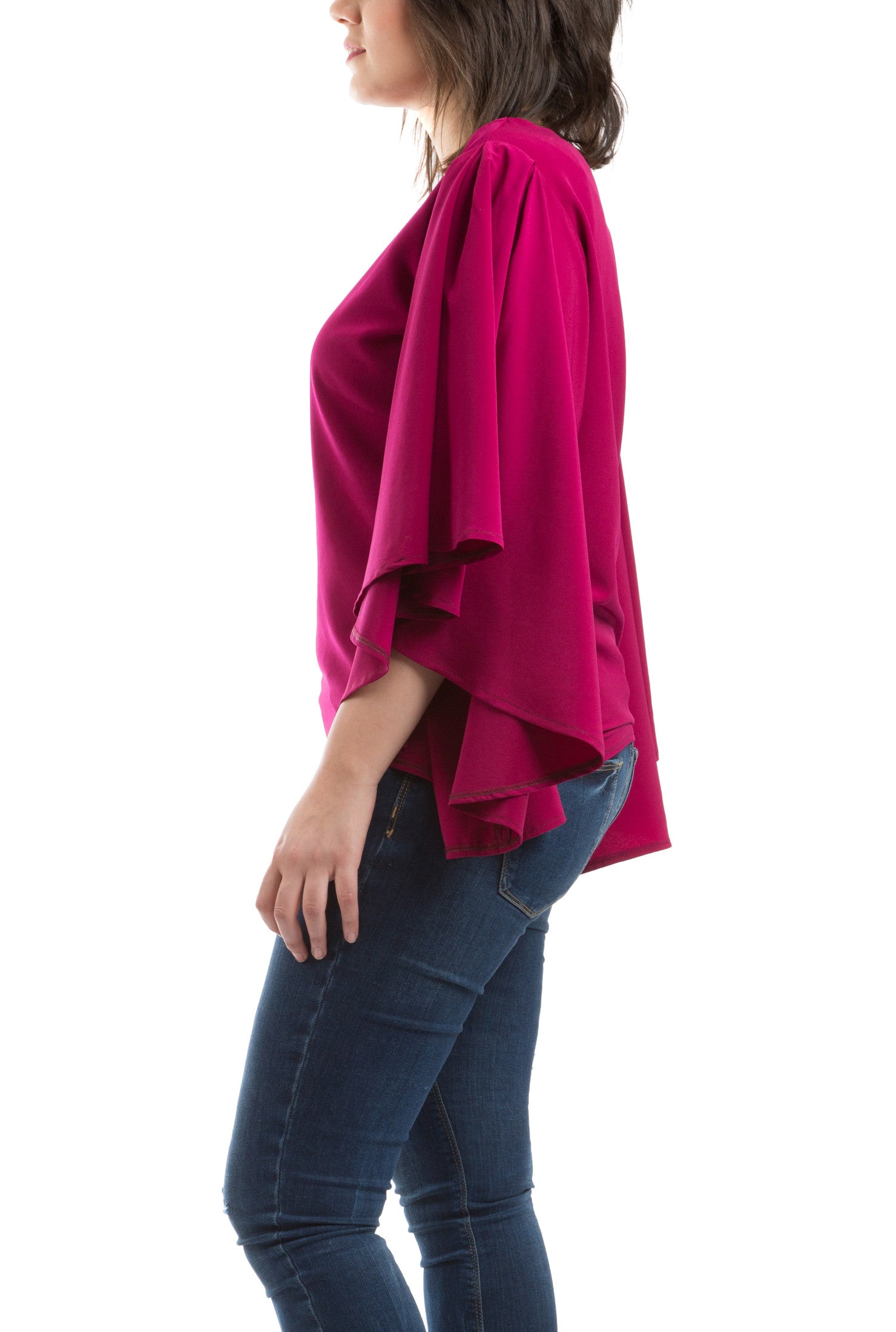 Butterfly Sleeves Blouse - Fuchsia