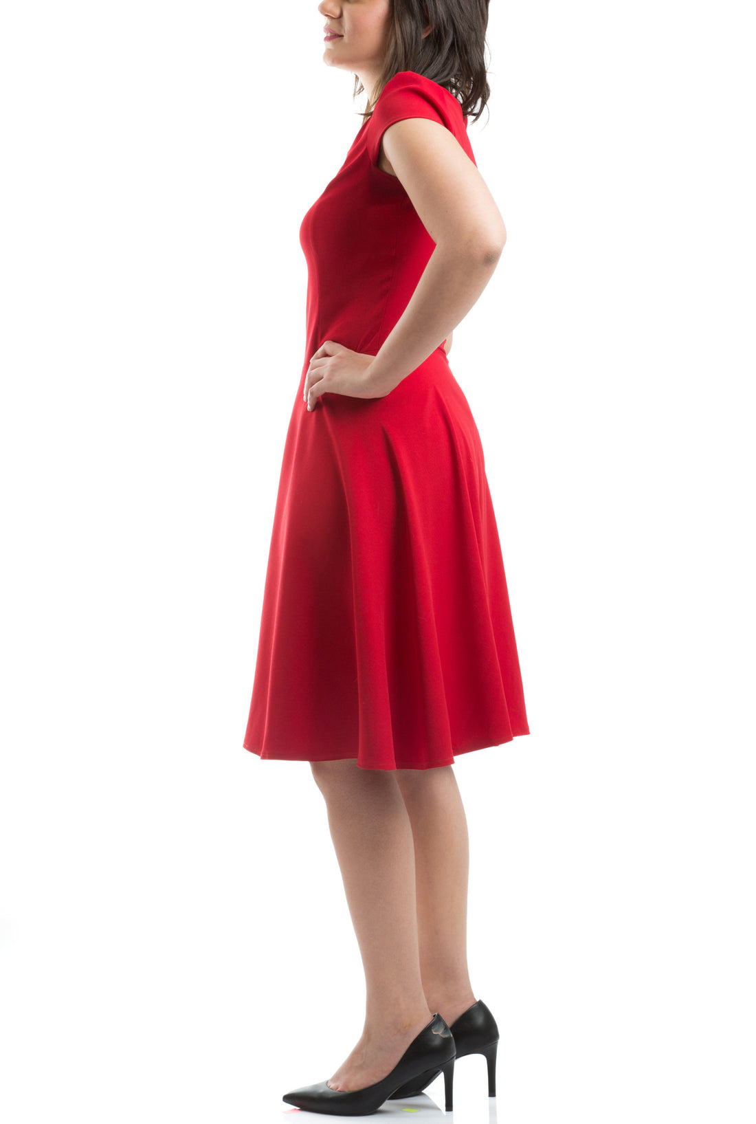 Flared Knee Length Dress - Red