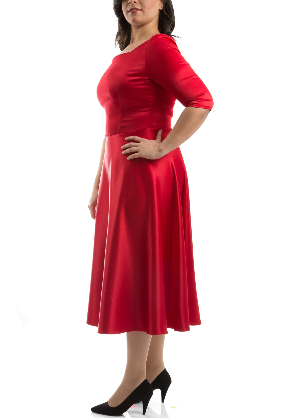 Flared Mid Calf Dress - Red