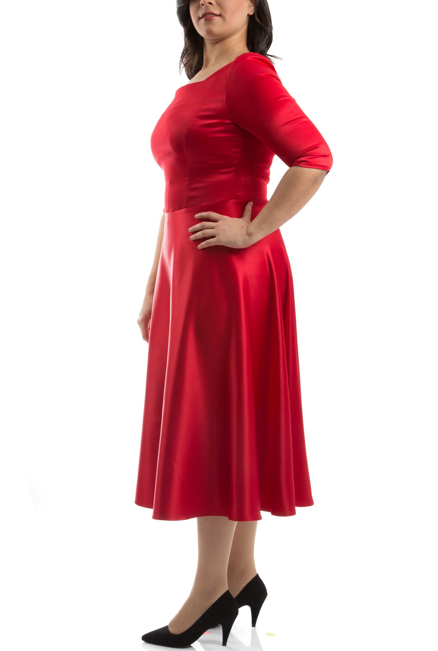 Flared Mid Calf Dress - Red