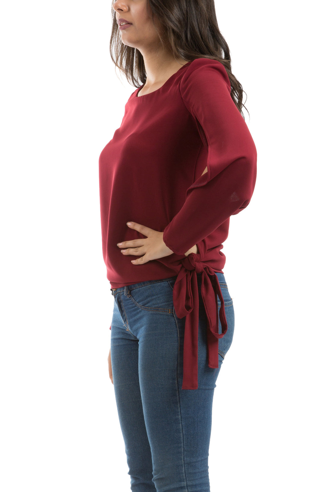 Waist Tie Blouse - Maroon