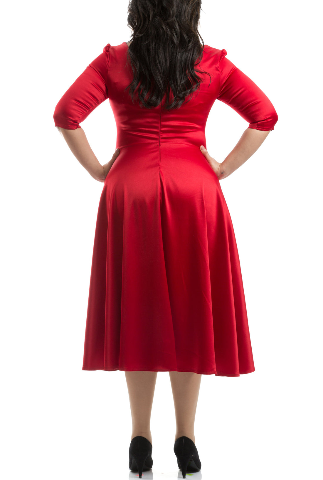 Flared Mid Calf Dress - Red