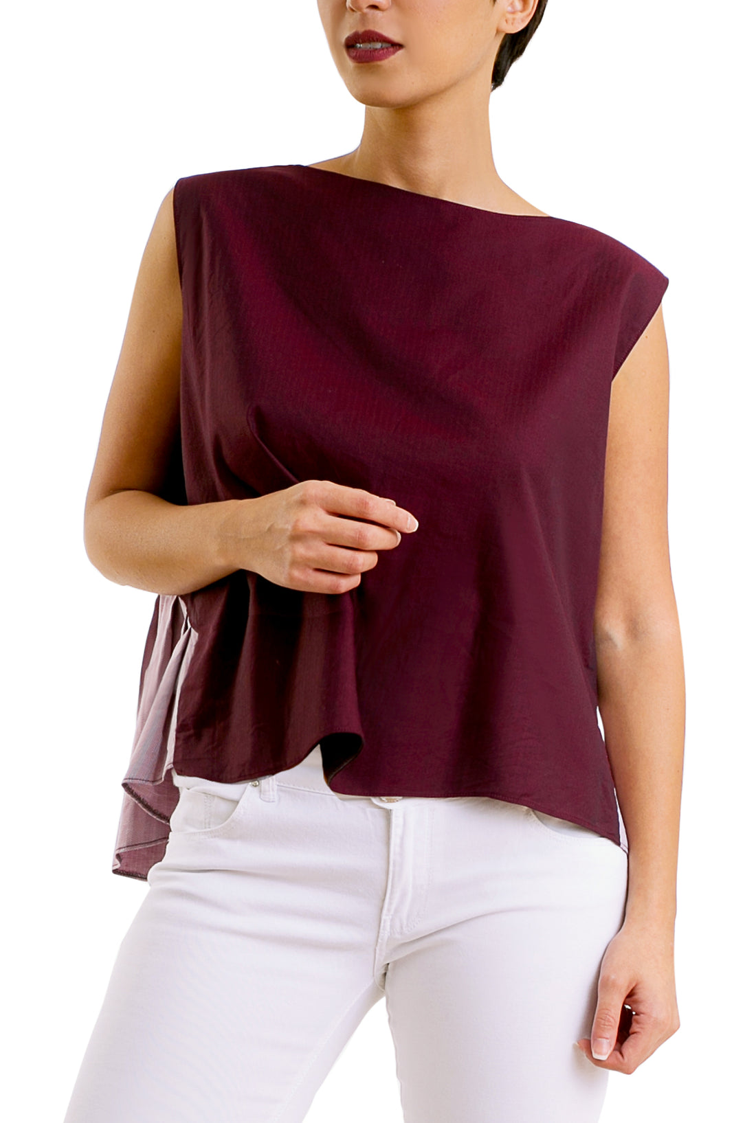 Asymmetric Box Pleated Blouse - Maroon