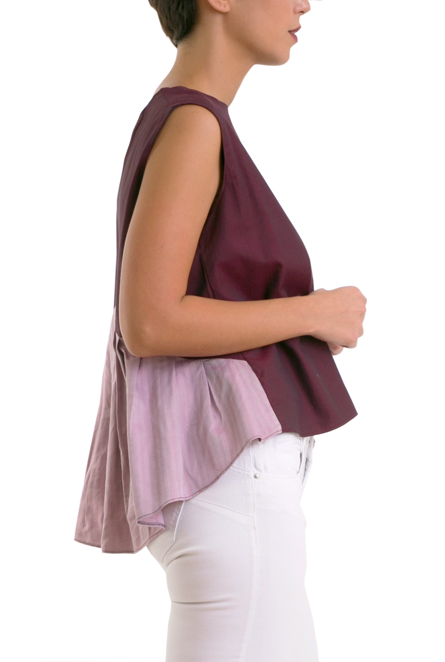 Asymmetric Box Pleated Blouse - Maroon