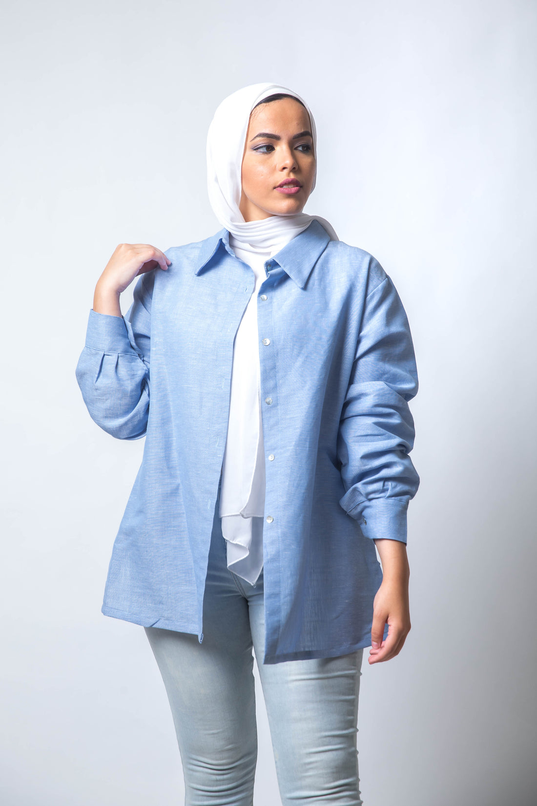 The Sky Basic Linen Shirt  - Baby Blue