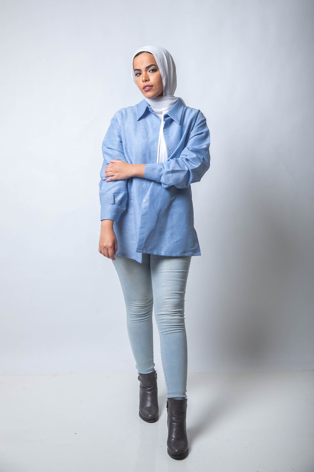 The Sky Basic Linen Shirt  - Baby Blue
