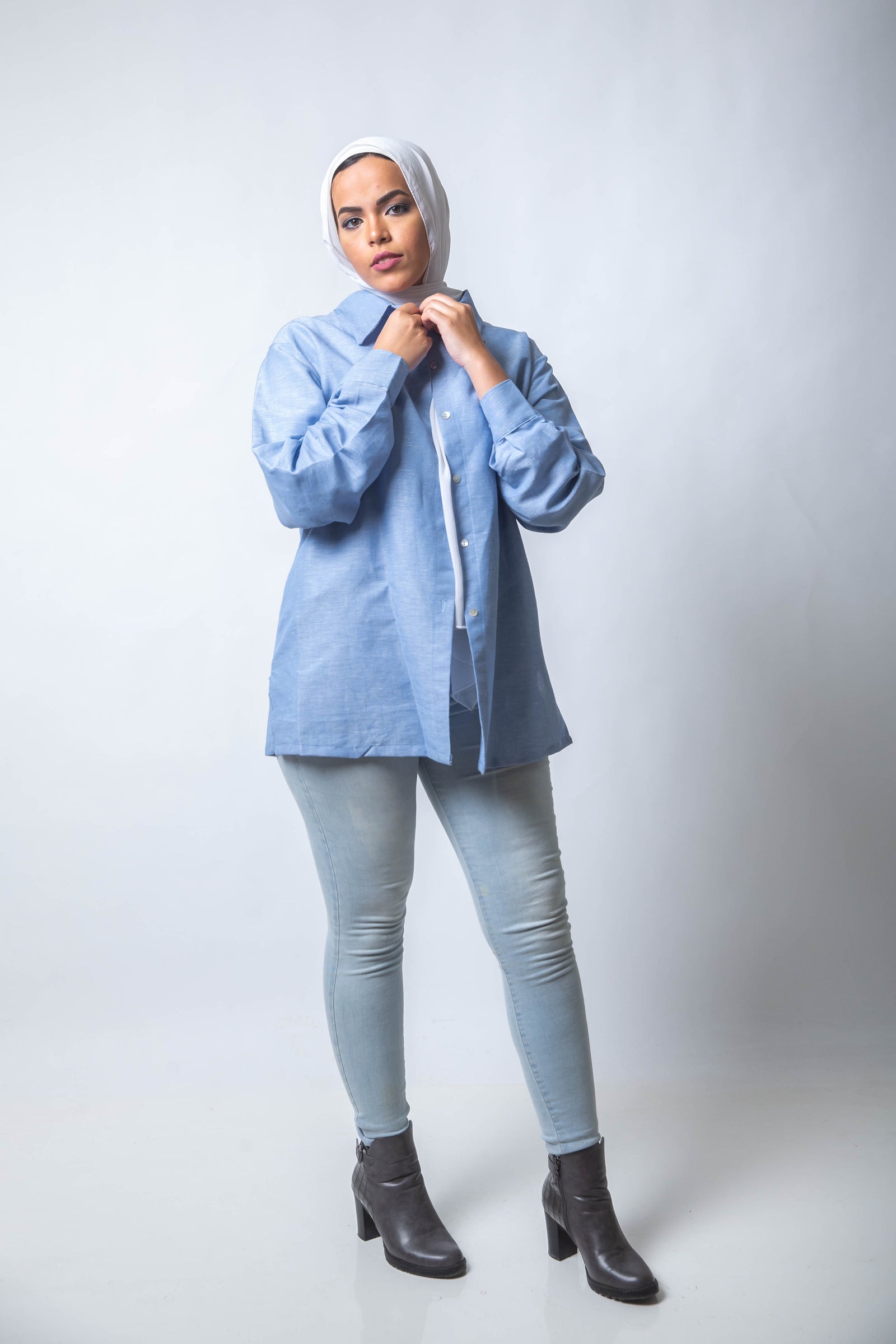 The Sky Basic Linen Shirt  - Baby Blue