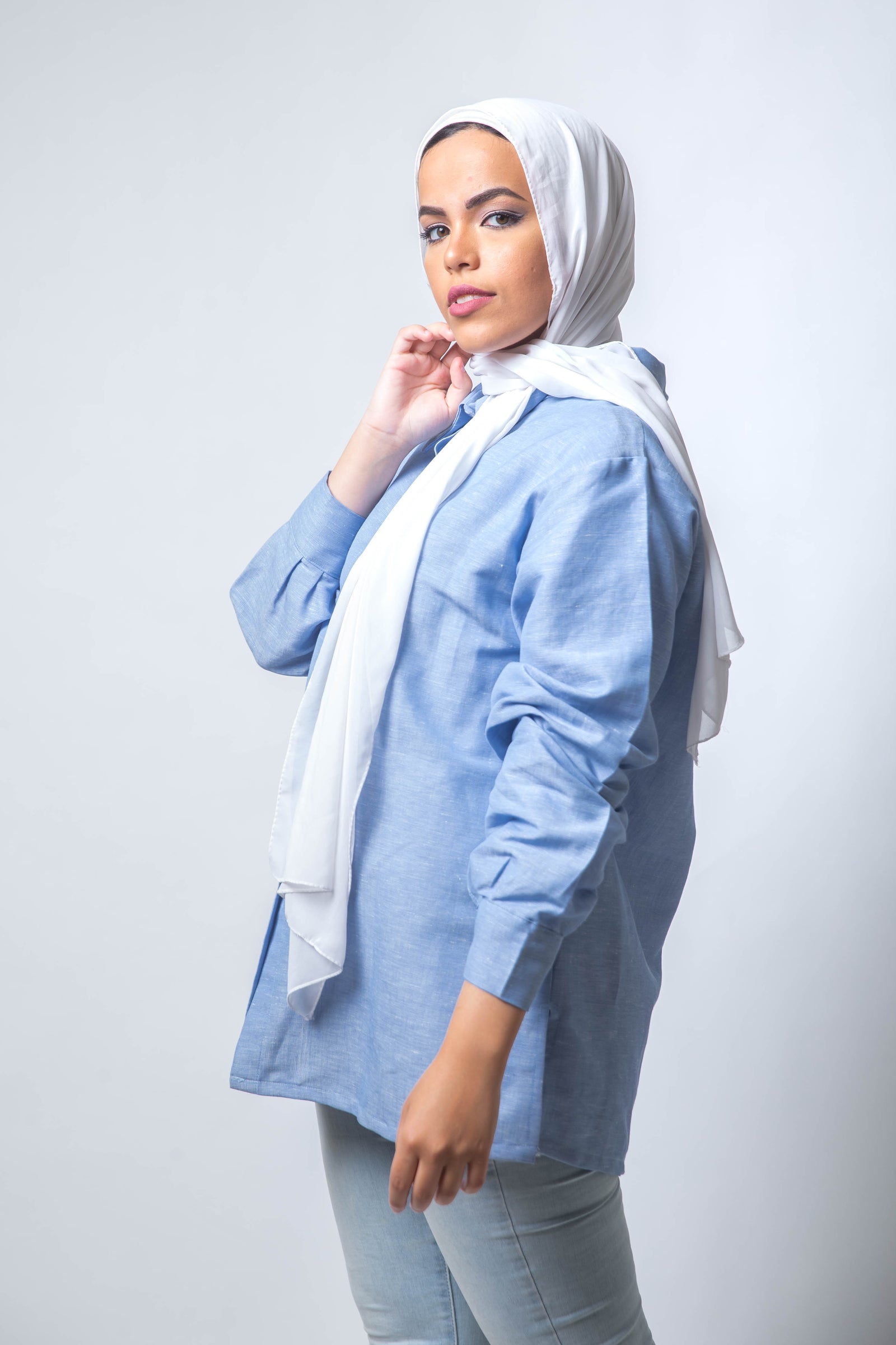 The Sky Basic Linen Shirt  - Baby Blue