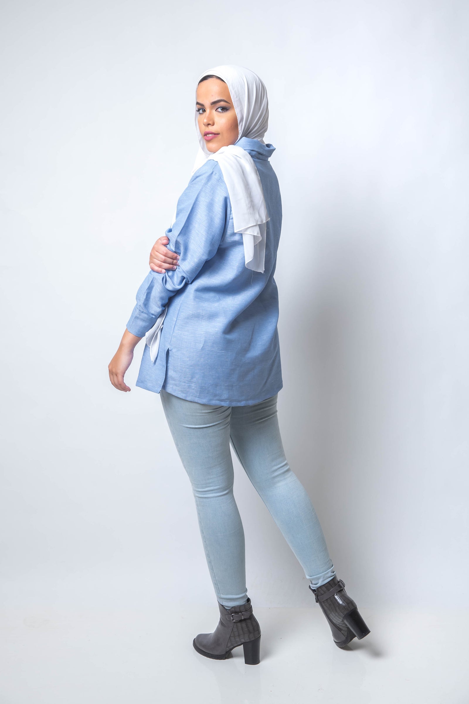 The Sky Basic Linen Shirt  - Baby Blue