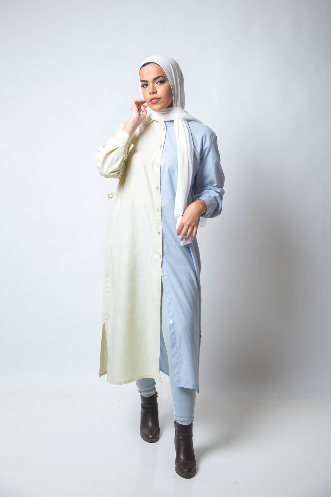 The Pastel Split Shirt Dress - Lemon