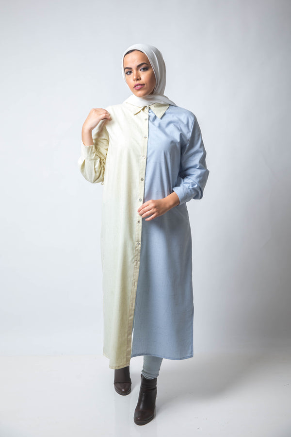 The Pastel Split Shirt Dress - Lemon