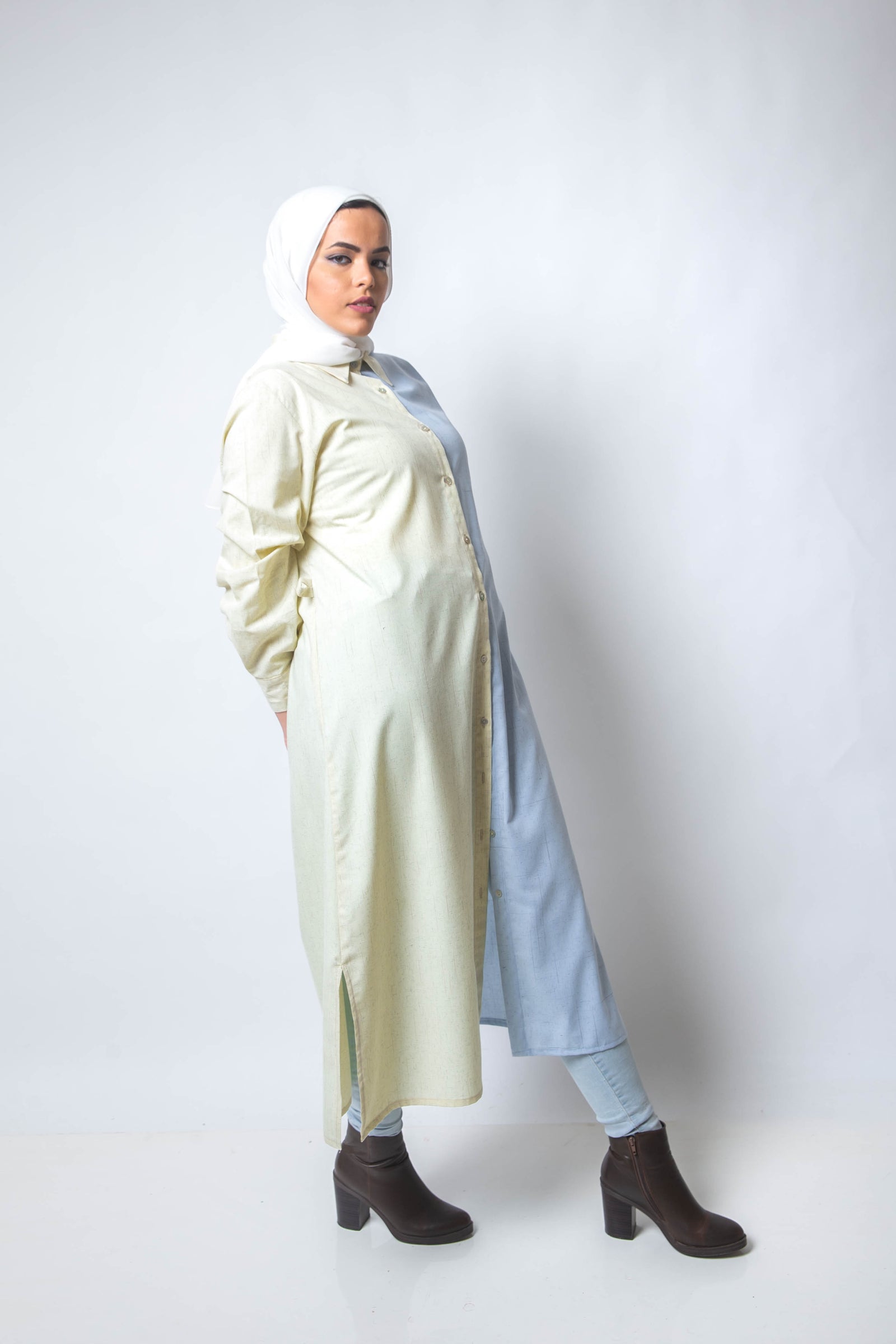 The Pastel Split Shirt Dress - Lemon