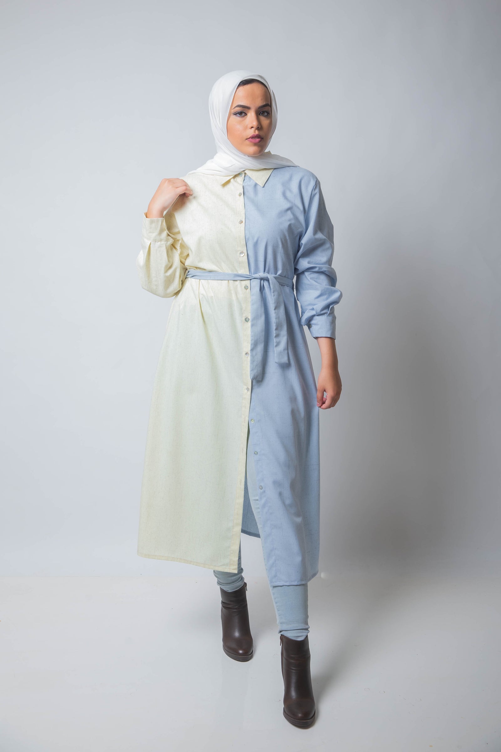 The Pastel Split Shirt Dress - Lemon